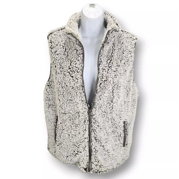 Thread and Supply Vest Jacket Womens Medium Gray Sherpa Fleece Pockets Fuzzy Fur - Picture 5 of 6